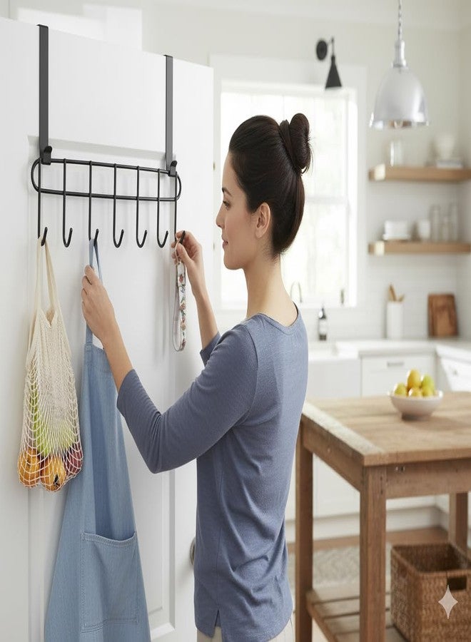 Konquer TimeS Heavy Duty Stainless Steel Over The Door Hook Hanger Organizer/Wall Hook Rack, No Drilling Required (Black) - Image 2